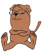 brown_fur crossed_arms dog_ears dogtoes foot fur glasses pun shiny_eyes sitting snout subvariant:gapedog tail toes variant:gapejak white_background // 685x865 // 16.2KB