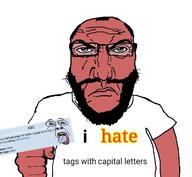 2soyjaks angry balding beard bloodshot_eyes capital_letters closed_mouth clothes crying fist glasses hair i_hate meta objectsoy open_mouth punisher_face red_skin soybooru soybooru_wiki soyjak subvariant:science_lover text tongue total_lowercase_victory tshirt variant:bernd variant:markiplier_soyjak yellow_teeth // 542x500 // 90.8KB