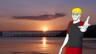 arm background closed_mouth clothes cloud glasses half_body hand irl_background nate nate_higgers nose smug stubble sunset text variant:soyak wholesome yellow_hair // 3840x2160 // 2.9MB