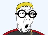 badge bald clothes glasses nate nate_higgers open_mouth red_shirt soyjak soyteen stubble variant:slatejak yellow_hair // 1250x900 // 95.5KB