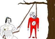 blood bloodshot_eyes buff_chudjak closed_mouth clothes gold_chain hanging hat jewish_nose jewish_star judaism kikes_won kippah mouth open rope stubble tree variant:bernd variant:chudjak // 1000x714 // 381.8KB