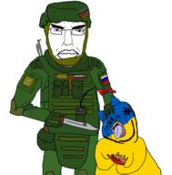 azov_battalion bloodshot_eyes chud crying glasses helmet knife pig russia russian_flag soldier tied_up ukraine ukrainian_flag white_background z_(russian_symbol) // 3584x3648 // 596.2KB