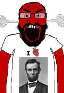 abraham_lincoln angry balding beard clothes glasses hair heart i_love open_mouth red_skin soyjak subvariant:science_lover tshirt variant:markiplier_soyjak // 2819x4096 // 881.4KB
