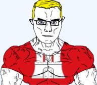 arm blue_eyes buff closed_mouth clothes flag flag:hamburg germany glasses hair hamburg soyjak subvariant:chudjak_front subvariant:muscular_chud transparent transparent_background tshirt variant:chudjak vein yellow_hair // 1059x929 // 88.7KB