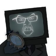 angry clothes coat crt crt_monitor glasses hand hardware_heads holding_object lens necktie open_mouth screen skibidi_toilet skibidi_toilet_40 television tv_head tvman variant:feraljak // 1500x1500 // 429.9KB