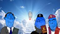 4soyjaks beard bible blue_skin blue_tie calm catholic catholicism christian_cross christianity clothes cloud glasses god grey_hair hair hat heaven holding_heart holding_object lutheran lutheran_book_of_worship mustache necktie orthodox orthodox_cross protestant sky soyjak stairs stubble subvariant:wholesome_soyjak suit suit_and_tie variant:cobson variant:gapejak variant:protestantjak // 1280x720 // 792.3KB