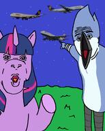 arm beak bird boeing_747 cartoon cartoon_network drawn_background hair hand mordecai my_little_pony open_mouth plane pointing pony regular_show soy_parody soyjak twilight_sparkle variant:two_pointing_soyjaks // 482x600 // 138.2KB