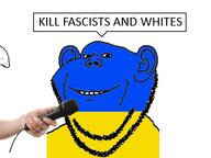 arm closed_mouth ear flag flag:ukraine happy_merchant holding_object judaism large_nose looking_at_you microphone smile soyjak speech_bubble stubble teeth text ukraine variant:impish_soyak_ears white_skin // 565x423 // 74.4KB