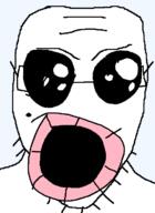 eye_sockets glasses mole oh_my_god_she_is_so_attractive open_mouth soyjak stubble template variant:poopy weird // 511x703 // 24.0KB