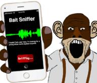 bobo_the_sharty_janny closed_eyes closed_mouth ear glasses holding_object holding_phone iphone janny monkey phone soyjak stubble subvariant:phoneplier subvariant:phoneplier_vertical suspenders variant:markiplier_soyjak // 796x685 // 266.5KB