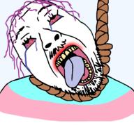 bloodshot_eyes crying flag hair hanging mustache open_mouth purple_hair rope soyjak stubble suicide template tongue tranny variant:bernd yellow_teeth // 4792x4485 // 2.3MB