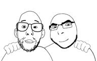 2soyjaks closed_mouth friendship glasses hand smile smirk soyjak stubble subvariant:babycorn variant:cobson variant:nojak // 1617x1028 // 186.2KB