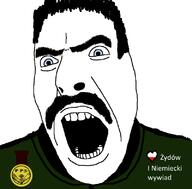 angry blue_eyes clothes germany hair heart mustache open_mouth poland polish soyjak text variant:cobson // 800x789 // 67.5KB