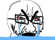 bloodshot_eyes cry_me_a_river crying distorted glasses open_mouth soyjak stubble thick_eyebrows variant:cryboy_soyjak // 1416x1020 // 462.3KB