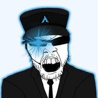 angry arch_linux arm artist:ilovy clothes glasses glowing glowing_eyes hat jacksepticeye looking_at_you mustache open_mouth quote quotist series:administ_soyjaks soyjak stubble suit teeth variant:feraljak youtube // 800x800 // 177.3KB