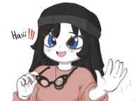 anime beanie blue_eyes drawing girl glasses hand oh_my_god_she_is_so_attractive open_mouth sisa soy soylent soylent_(cacao) teeth variant:soytan wave // 973x723 // 306.6KB