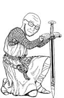 2soyjaks arm closed_eyes closed_mouth full_body glasses hand history holding_object holding_sword kneel knight leg objectsoy open_mouth soyjak stretched_mouth stubble sword variant:a24_slowburn_soyjak variant:soyak weapon // 455x700 // 151.7KB
