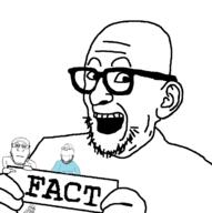 bald blue_shirt fact glasses holding_object homer_flynn old open_mouth pointing sign soyjak stubble template the_residents variant:flynnjak variant:gapejak variant:markiplier_soyjak variant:truthjak wrinkles // 676x678 // 51.6KB