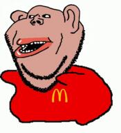 amerimutt animated black_sclera brown_skin clothes dance dancing_swede ear full_body mcdonalds ominous open_mouth soyjak stubble subvariant:impish_amerimutt variant:impish_soyak_ears // 454x498 // 136.0KB