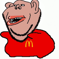 amerimutt animated black_sclera brown_skin clothes dance dancing_swede ear full_body mcdonalds ominous open_mouth soyjak stubble subvariant:impish_amerimutt variant:impish_soyak_ears // 454x498 // 136.0KB