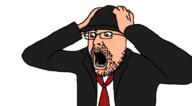 arm clothes full_body glasses hand hat nostalgia_critic open_mouth scared soyjak stubble variant:NasalIrrigation white_skin // 800x442 // 8.3KB
