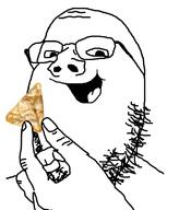 chips food glasses hand happy holding_object open_mouth popcorners soyjak stubble variant:gapejak // 680x797 // 83.5KB