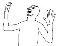 alternate arm different_view glasses glasses_askew hand hands_up looking_up open_mouth soyjak stubble variant:fisheyejak // 865x687 // 60.6KB