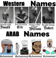 4soyjaks angry arm beard bloodshot_eyes bomb brown_skin closed_mouth clothes crying cuck glasses great_helm hand hat holding_object islam muhammad name nasal_helmet open_mouth soyjak stubble suicide_bomber sutton_hoo_helmet taqiyah text turban variant:a24_slowburn_soyjak variant:chudjak variant:cobson variant:markiplier_soyjak white_skin // 433x449 // 245.1KB