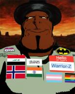Warrior-Z(user) ai_generated brown_skin clothes flag hat judge_holden smile soybooru subvariant:mexiaryan // 640x798 // 669.2KB
