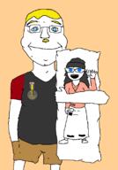 arm aryan badge beanie blue_eyes closed_mouth clothes dakimakura full_body glasses hair hand hitler_mustache holding_dakimakura holding_object mustache nate necklace pillow shorts smile variant:soytan wave waving yellow_hair // 550x790 // 21.9KB