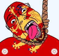 ack animal country county flag flag:östergötland flower glasses griffin hair hanging noose open_mouth plant rope soyjak stubble suicide sweden teeth template tongue transparent_background variant:bernd yellow_teeth östergötland // 768x719 // 138.8KB