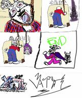 4soyjaks bloodshot_eyes clothes crying glasses hand hanging holding_object horn mustache open_mouth rope smile soyjak stubble tail text tongue variant:bernd variant:soyak // 1005x1200 // 218.6KB