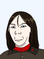 anime blue brown_hair brown_shirt clothes ear girls_und_panzer happy kuz necktie nonna_(girl open_mouth pravda pravda_uniform red_shirt red_star smile smirk soyjak uniform variant:chudjak white_skin // 810x1080 // 25.9KB