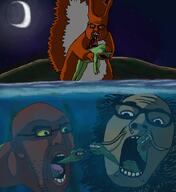 angry apu art beard blood bloodshot_eyes catfish closed_mouth crying dark eating eel featured fish frog full_body glasses gore hair horror live_feeding massacre moon night open_mouth pain pepe red_skin revenge screaming spine squirrel star stubble subvariant:feralsquirrel tadpole tan_skin tongue underwater variant:feraljak variant:ignatius variant:imhotep water yellow_sclera // 1803x1962 // 940.5KB