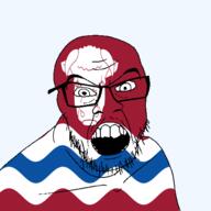 angry british bull cow england flag flag:herefordshire glasses hair herefordshire looking_at_you mustache open_mouth soyjak stubble teeth united_kingdom variant:feraljak // 1500x1500 // 182.7KB