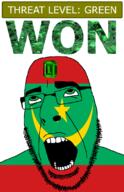 ahegao country crescent emerald flag flag:mauritania gem glasses green green_eyes hair looking_up mauritania open_mouth schlog_color_event soyjak soyjak_blog star_(symbol) star_and_crescent stubble teeth text threat_level_green variant:cobson won // 721x1115 // 156.2KB