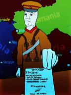 austria-hungary bulgaria closed_mouth clothes hat holding_object holding_paper jacket looking_at_you macedonia military_uniform paper peter_i romania serbia smug soyjak text variant:bartender video // 576x768, 14.1s // 2.6MB