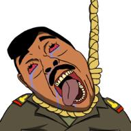 arab bloodshot_eyes crying hanging iraq military_uniform mustache open_mouth saddam_hussein tongue variant:bernd // 888x888 // 171.8KB