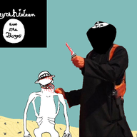 2soyjaks arm balaclava blood clothes dead decapitation drawn_background flag hand holding_knife holding_object irl isis islam knife mask monster murder soyjak subvariant:fingerboy terrorist variant:a24_slowburn_soyjak variant:impish_soyak_ears // 588x464 // 97.5KB