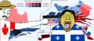 2soyjaks arm blood browning_high_power canada china chud closed_mouth clothes eyelashes firearm flag flag:canada flag:quebec glasses gook gore gun hair hand hat holding_gun holding_object holding_pistol map murder mustache open_mouth pistol quebec referendum smile soyjak stubble text tongue variant:bernd variant:chudjak vote weapon yellow_teeth // 1166x515 // 263.2KB