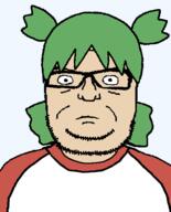 4chan anime closed_mouth clothes glasses green_hair hair soyjak stubble variant:seriousjak white_skin yotsoyba // 454x564 // 26.3KB