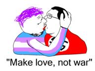 arm closed_eyes closed_mouth clothes glasses hair kiss kissing meme nazism purple_hair redraw soyjak stubble swastika text tranny variant:chudjak variant:gapejak // 961x720 // 13.9KB