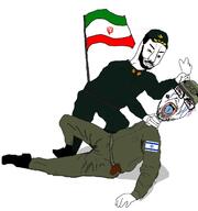 amerimutt arab aryan beard blue_eyes brown_skin clothes flag flag:iran flag:isis flag:israel flag:palestine flag:united_states glasses hamas hand hanging hat iran isis israel judaism kippah muscles palestine rocket_launcher rope subvariant:chudjak_front subvariant:muscular_chud terrorist text total_kike_destruction united_states variant:bernd variant:chudjak variant:impish_soyak_ears variant:wojak war yellow_hair // 1200x1280 // 242.8KB