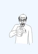 arm balding ear glasses hair hand hardcore_pawn les_gold old open_mouth pointing pointing_at_viewer soyjak stubble variant:unknown // 1000x1414 // 118.2KB