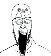 closed_eyes glasses laughing open_mouth soyjak stubble tear variant:Cobbert // 518x565 // 32.7KB