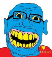 blue_skin clothes ear glasses heart i_love open_mouth soyjak stubble variant:grrrhjak yellow_sclera yellow_teeth // 668x734 // 52.3KB