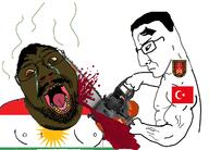 2soyjaks blood brown_skin chainsaw chud closed_mouth crying flag:kurdistan flag:turkiye glasses hair holding_chainsaw holding_object kurdistan nigger open_mouth slopjak soyjak stubble subvariant:chainsaw_bernd tkd turkiye variant:bernd variant:chudjak war wolf // 1232x886 // 415.2KB
