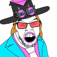 angry clothes coat faggot frown ginger_hair glasses goggles hat lipstick long_hair meta:tagme shades stubble sunglasses tagme_character_name teeth transgender_flag variant:feraljak // 1024x1024 // 283.8KB