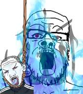 angry anime bloodshot_eyes clothes crying ear fire glasses hanging japanese_text mustache naruto_(series) open_mouth red_eyes rope sharingan soyjak stubble suicide tongue track_suit variant:a24_slowburn_soyjak variant:carterjak variant:kuzjak yellow_teeth // 1080x1227 // 521.1KB