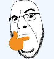 alternate closed_mouth emoticon glasses hand looking_to_the_left raised_eyebrow soyjak stubble thinking variant:cobson white white_skin 🤔 // 775x849 // 18.0KB